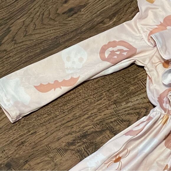 Dot Dot Smile Long Sleeve Halloween Dress Blush Pink White Pumpkin Bats 12-24 Mo - Picture 8 of 12